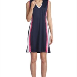 Navy Sleeveless Dress with Pink Accents